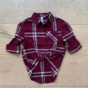 Justice Burgundy Plaid Button Up Shirt